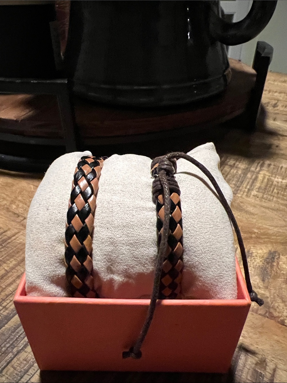 2 Braided Leather Adjustable Bracelet for Men - Black & Brown